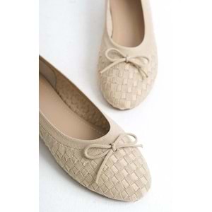 Feles Triko Fiyonk Detaylı Kadın Babet Ayakkabı