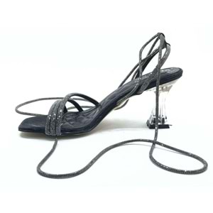 Ventes Bilekten Bağlamalı Şeffaf Topuklu Kadın Abiye Ayakkabı