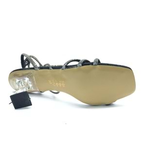 Ventes Bilekten Bağlamalı Şeffaf Topuklu Kadın Abiye Ayakkabı