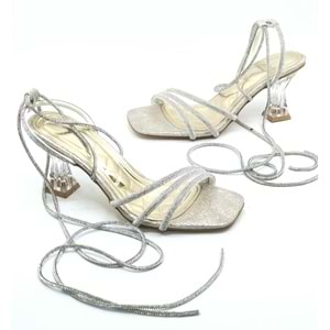 Ventes Bilekten Bağlamalı Şeffaf Topuklu Kadın Abiye Ayakkabı