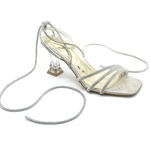 Ventes Bilekten Bağlamalı Şeffaf Topuklu Kadın Abiye Ayakkabı