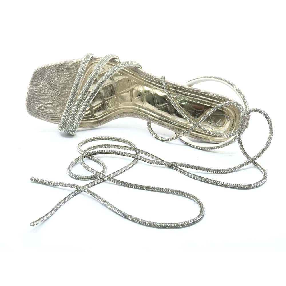 Ventes Bilekten Bağlamalı Şeffaf Topuklu Kadın Abiye Ayakkabı