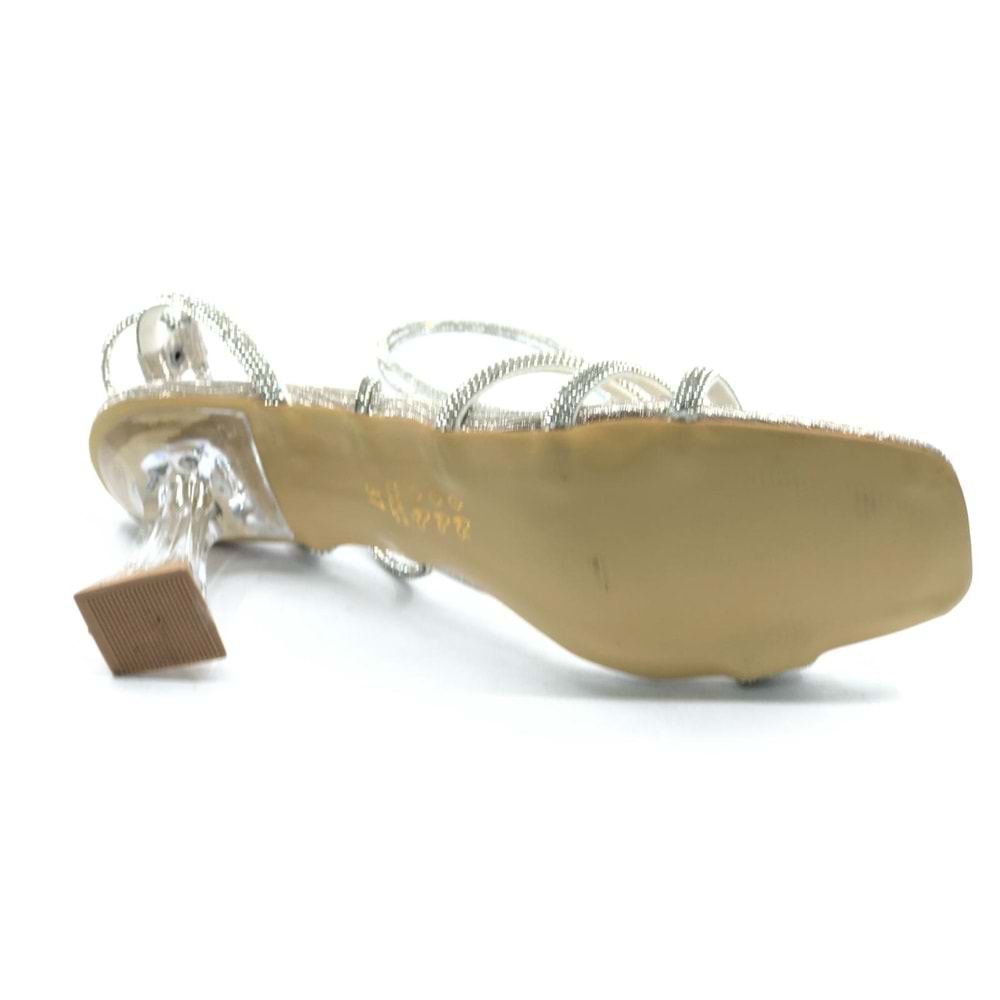 Ventes Bilekten Bağlamalı Şeffaf Topuklu Kadın Abiye Ayakkabı