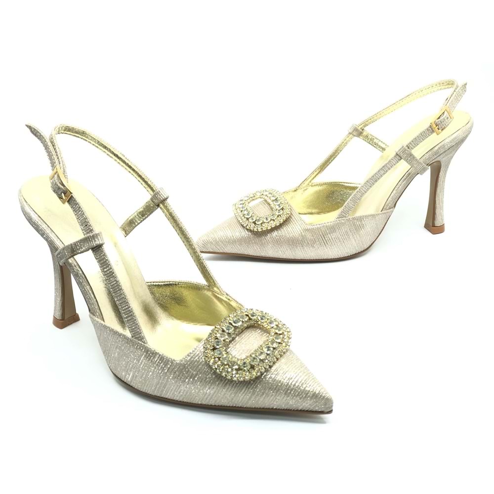 Feles Taş Toka Detaylı Arkası Açık Stiletto Kadın Topuklu Ayakkabı