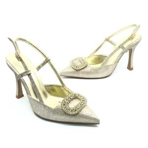 Feles Taş Toka Detaylı Arkası Açık Stiletto Kadın Topuklu Ayakkabı