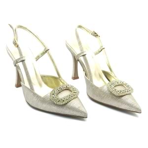 Feles Taş Toka Detaylı Arkası Açık Stiletto Kadın Topuklu Ayakkabı