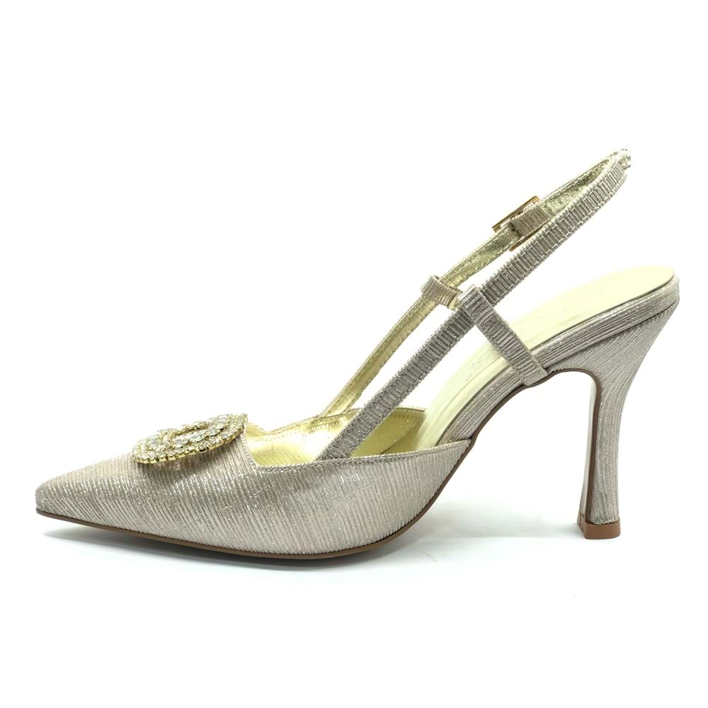 Feles Taş Toka Detaylı Arkası Açık Stiletto Kadın Topuklu Ayakkabı