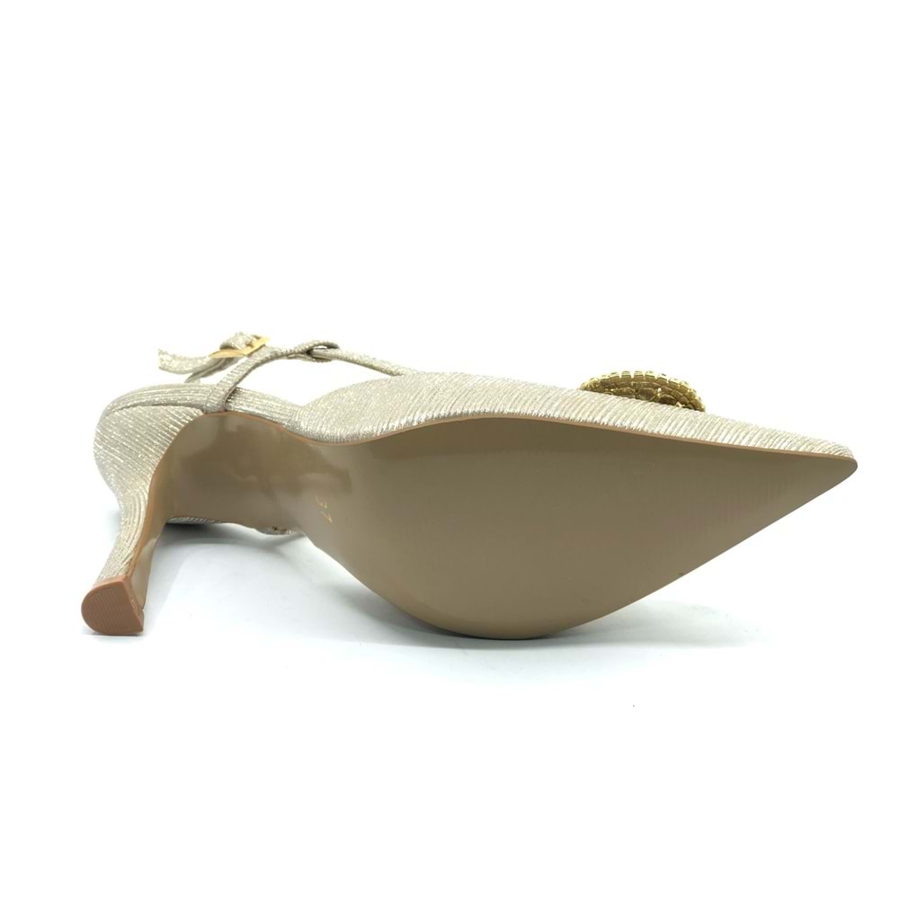 Feles Taş Toka Detaylı Arkası Açık Stiletto Kadın Topuklu Ayakkabı