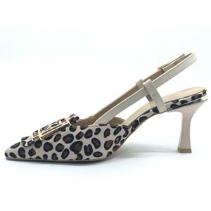 Feles Önü Toka Detaylı Arkası Açık Stiletto Kadın Topuklu Ayakkabı