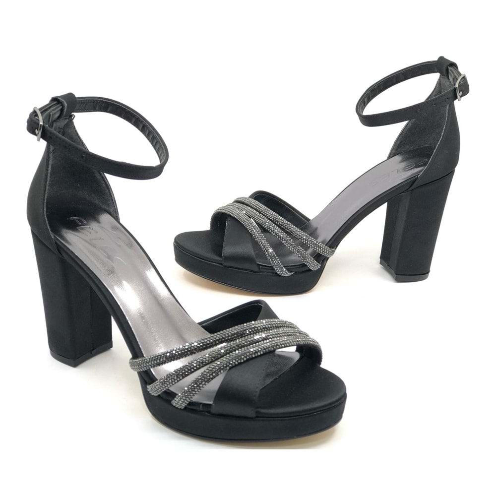 Feles Çapraz Üç Şerit Taşlı 10 cm Platform Topuklu Kadın Abiye Ayakkabı