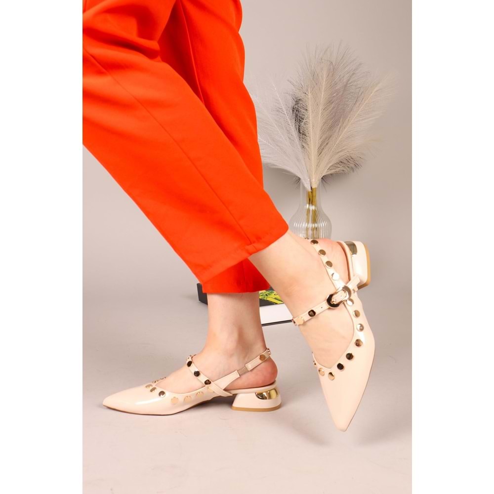 Feles Sarı Pul Detaylı Arkası Açık Kadın Babet Ayakkabı