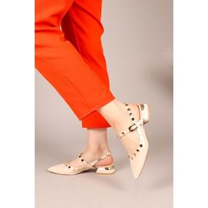 Feles Sarı Pul Detaylı Arkası Açık Kadın Babet Ayakkabı