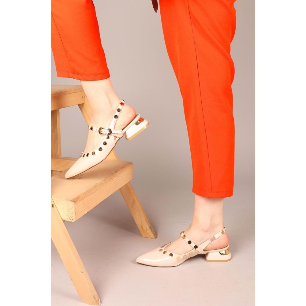 Feles Sarı Pul Detaylı Arkası Açık Kadın Babet Ayakkabı