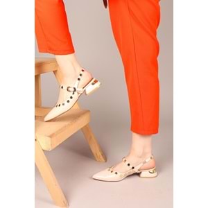 Feles Sarı Pul Detaylı Arkası Açık Kadın Babet Ayakkabı