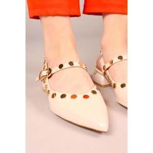 Feles Sarı Pul Detaylı Arkası Açık Kadın Babet Ayakkabı