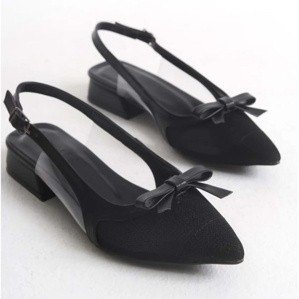 Feles Fiyonk Dantel Detaylı Arkası Açık Kadın Babet Ayakkabı