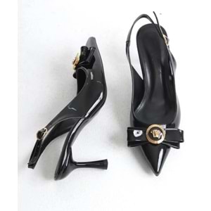 Feles Fiyonk Sarı Toka Detaylı Arkası Açık Stiletto Kadın Topuklu Ayakkabı