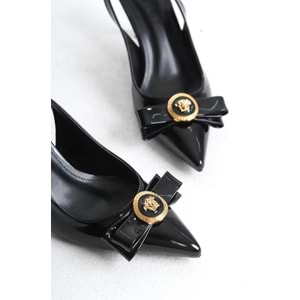 Feles Fiyonk Sarı Toka Detaylı Arkası Açık Stiletto Kadın Topuklu Ayakkabı