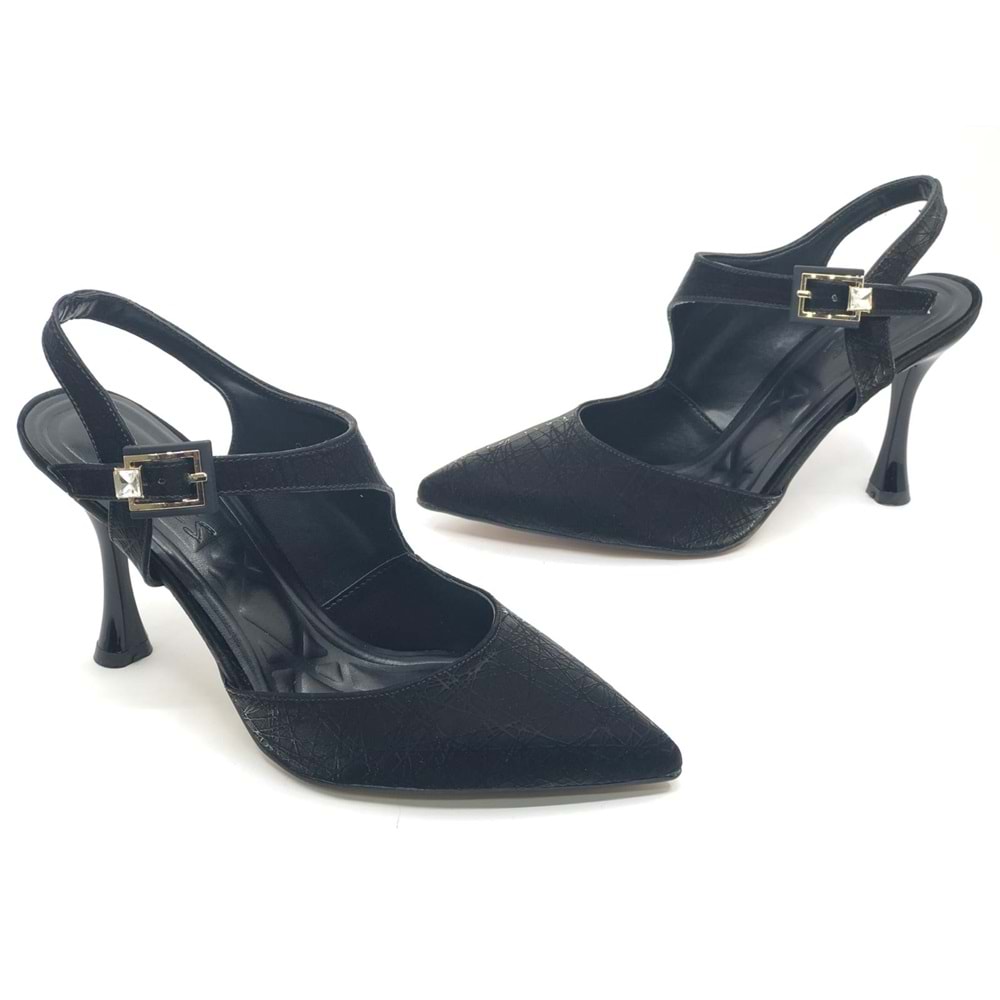 Feles Okitam Toka Detaylı Arkası Açık Stiletto Kadın Topuklu Ayakkabı
