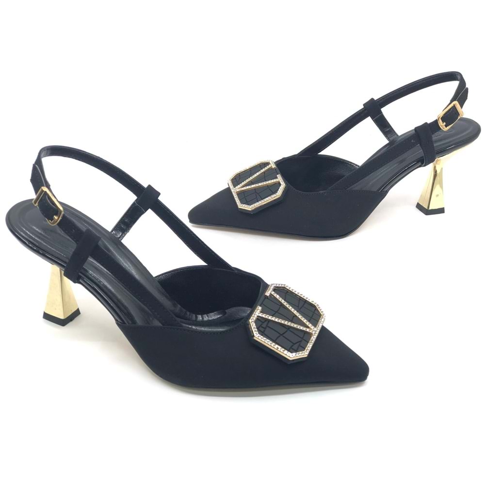 Feles V Toka Detaylı Arkası Açık Stiletto Kadın Topuklu Ayakkabı