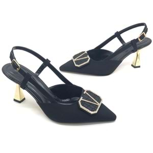 Feles V Toka Detaylı Arkası Açık Stiletto Kadın Topuklu Ayakkabı