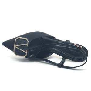 Feles V Toka Detaylı Arkası Açık Stiletto Kadın Topuklu Ayakkabı