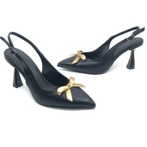 Feles Kurdela Toka Detaylı Arkası Açık Stiletto Kadın Topuklu Ayakkabı