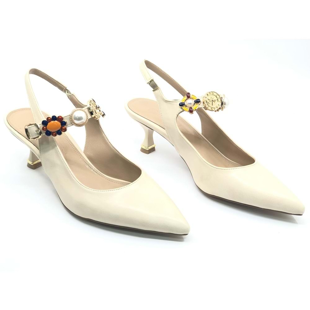 Feles İnci Toka Detaylı Arkası Açık Stiletto Kadın Topuklu Ayakkabı