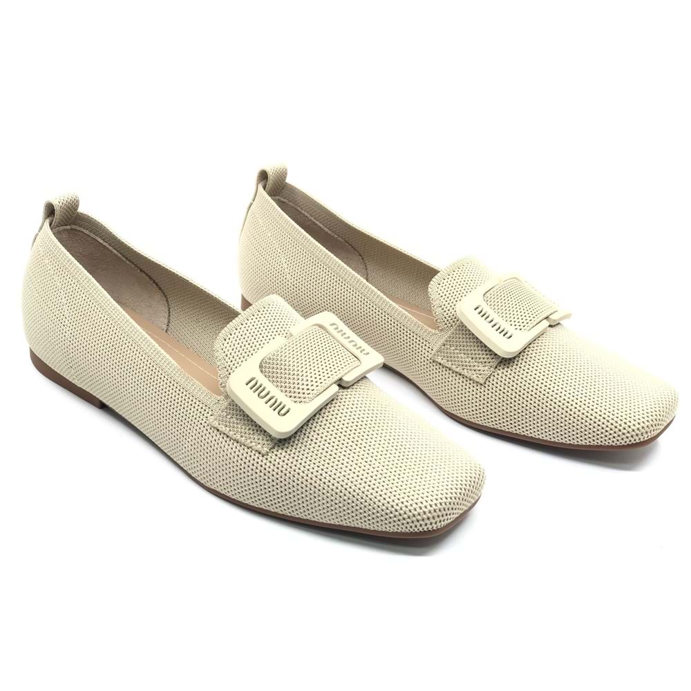 Feles Triko Detaylı Küt Burun Kadın Babet Ayakkabı