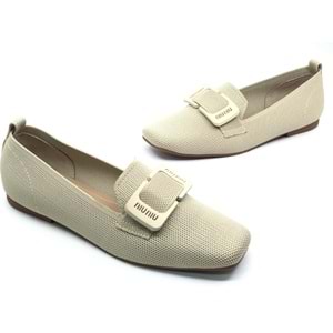 Feles Triko Detaylı Küt Burun Kadın Babet Ayakkabı