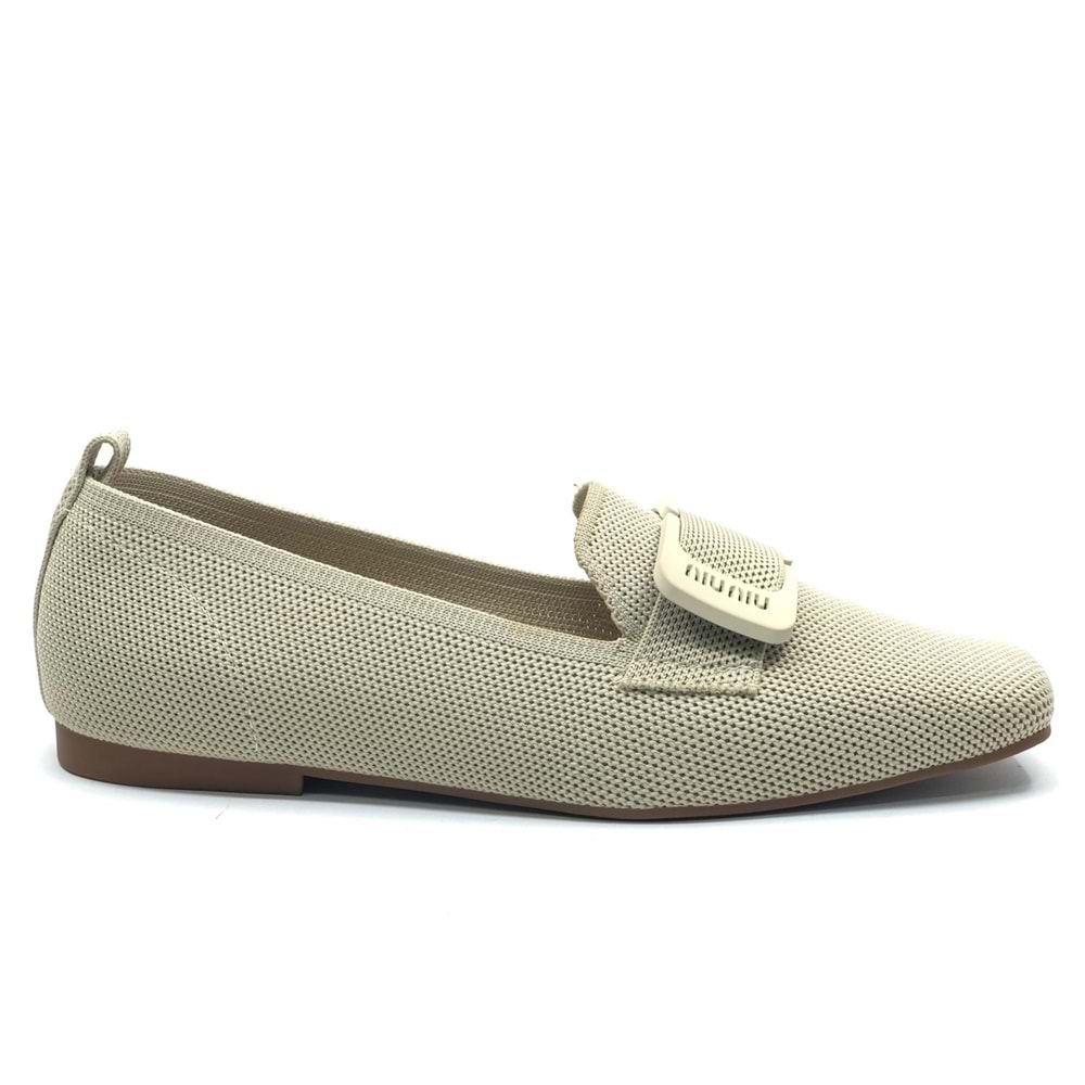 Feles Triko Detaylı Küt Burun Kadın Babet Ayakkabı