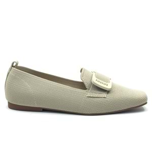 Feles Triko Detaylı Küt Burun Kadın Babet Ayakkabı