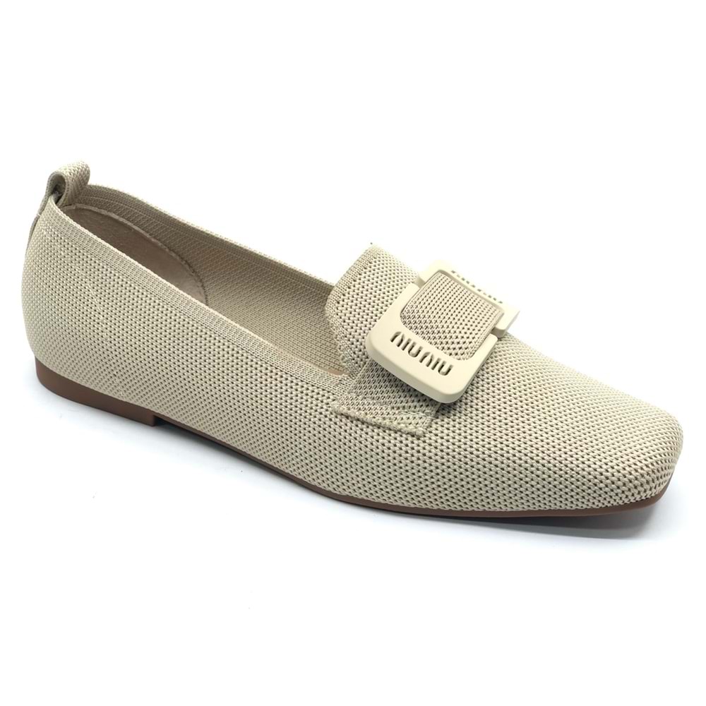 Feles Triko Detaylı Küt Burun Kadın Babet Ayakkabı