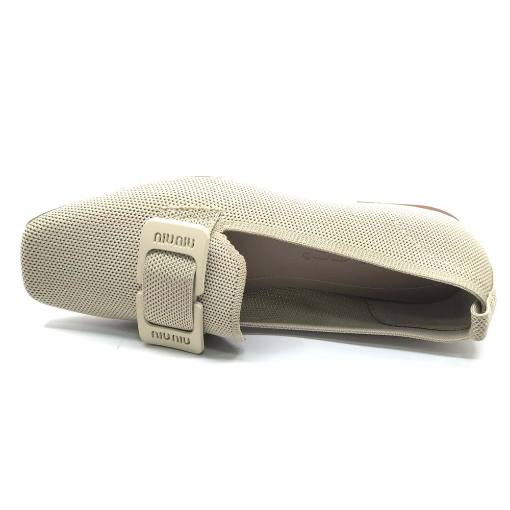 Feles Triko Detaylı Küt Burun Kadın Babet Ayakkabı