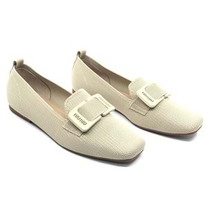 Feles Triko Detaylı Küt Burun Kadın Babet Ayakkabı