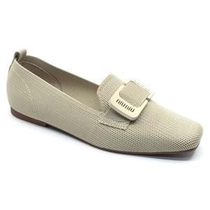 Feles Triko Detaylı Küt Burun Kadın Babet Ayakkabı