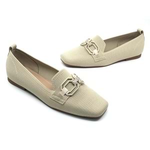 Feles Triko Toka Detaylı Küt Burun Kadın Babet Ayakkabı