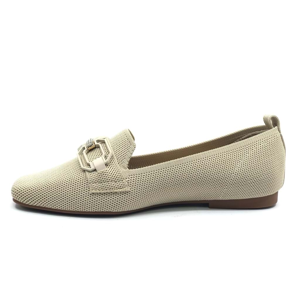 Feles Triko Toka Detaylı Küt Burun Kadın Babet Ayakkabı