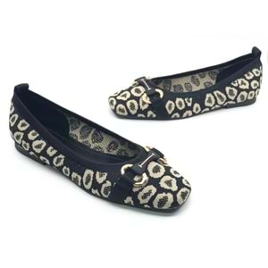 Feles Leopar Triko Küt Burun Kadın Babet Ayakkabı