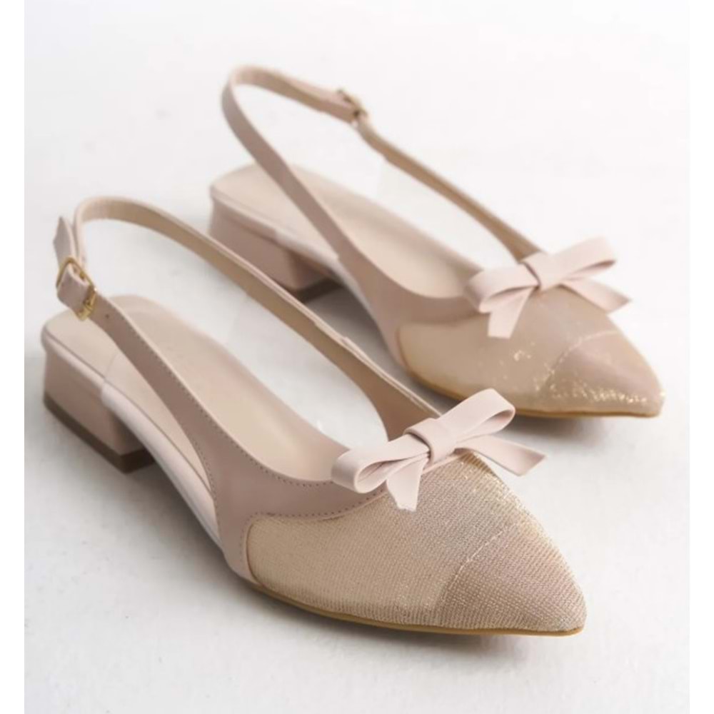 Feles Fiyonk Dantel Detaylı Arkası Açık Kadın Babet Ayakkabı