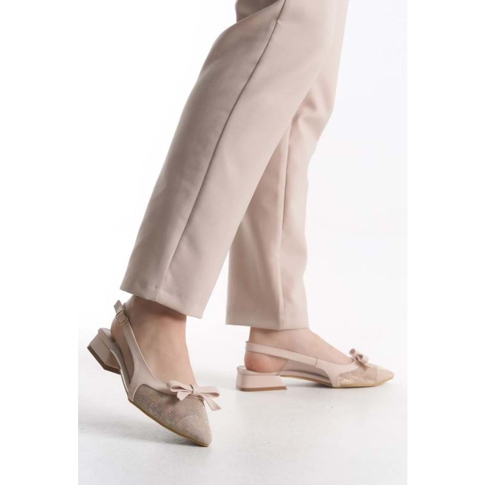 Feles Fiyonk Dantel Detaylı Arkası Açık Kadın Babet Ayakkabı