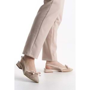 Feles Fiyonk Dantel Detaylı Arkası Açık Kadın Babet Ayakkabı