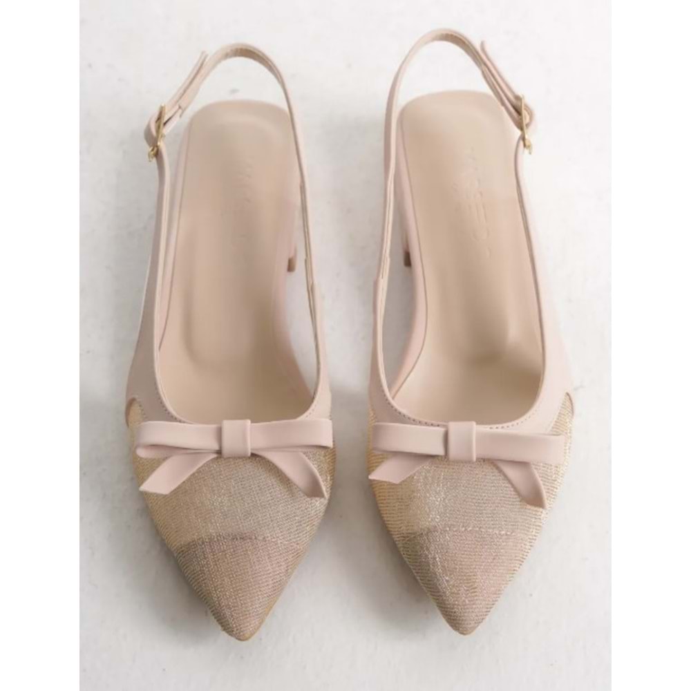 Feles Fiyonk Dantel Detaylı Arkası Açık Kadın Babet Ayakkabı