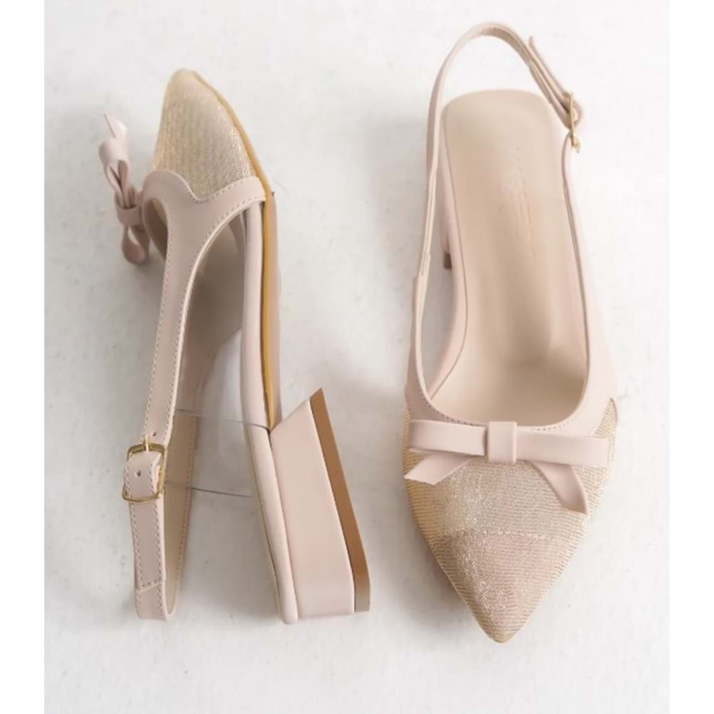 Feles Fiyonk Dantel Detaylı Arkası Açık Kadın Babet Ayakkabı