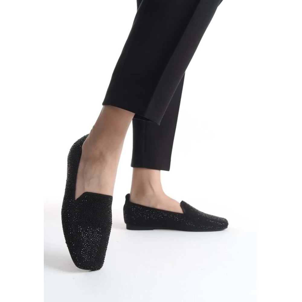 Feles Triko Taş Küt Burun Kadın Babet Ayakkabı