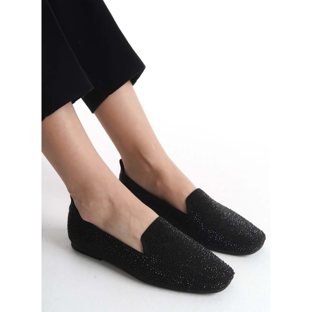 Feles Triko Taş Küt Burun Kadın Babet Ayakkabı