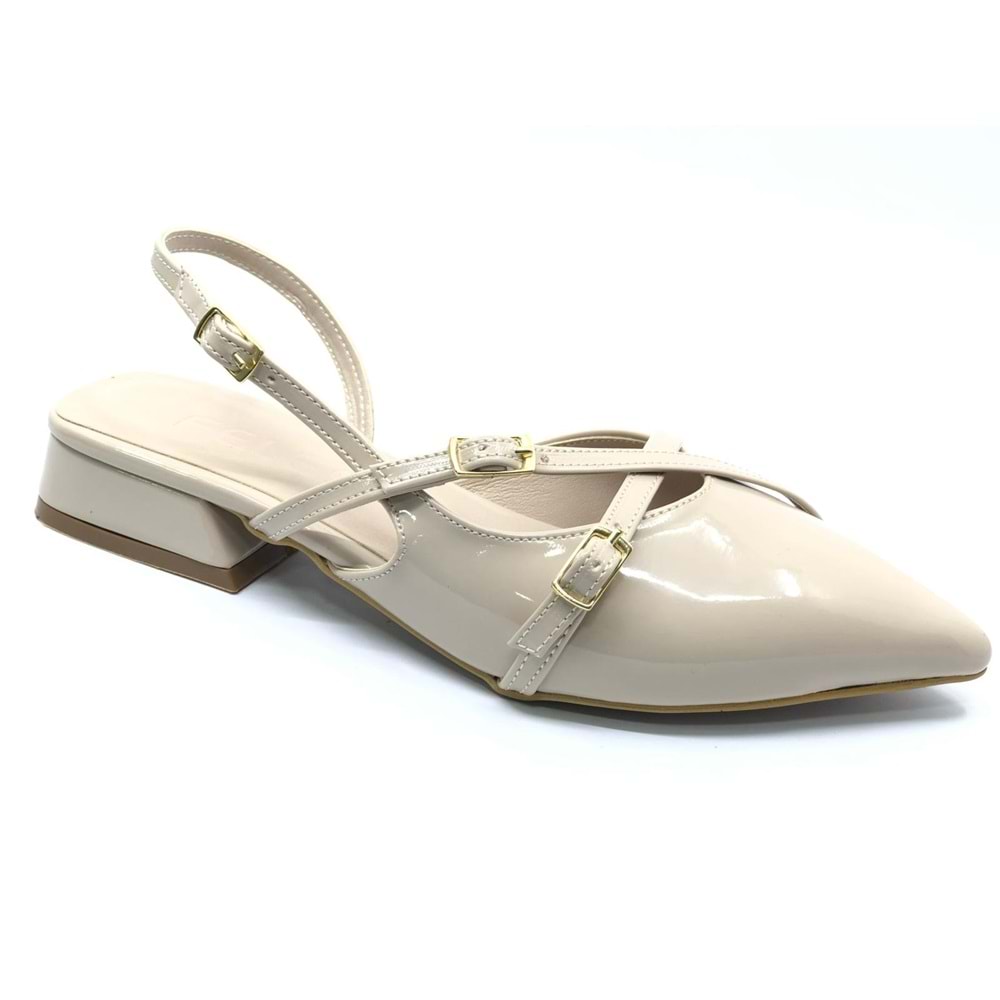 Feles Toka Detaylı Kısa Topuklu Arkası Açık Kadın Babet Ayakkabı