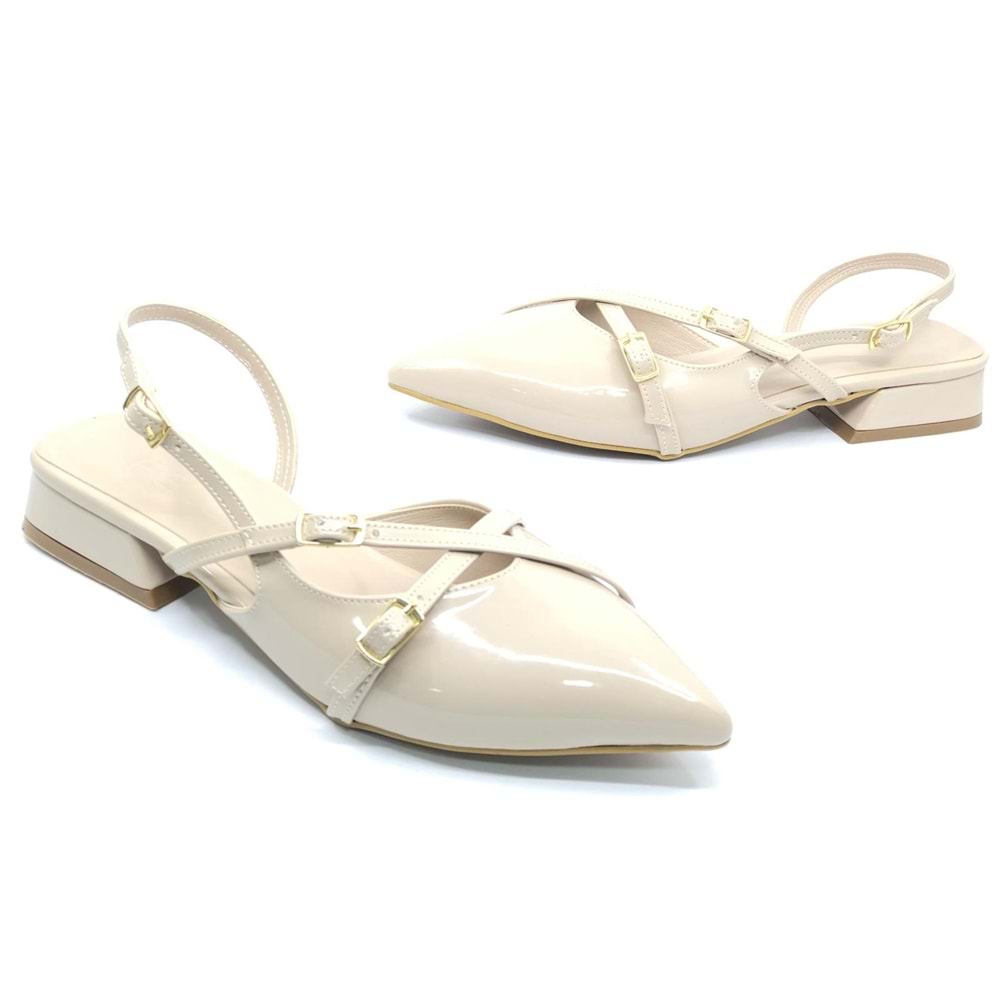 Feles Toka Detaylı Kısa Topuklu Arkası Açık Kadın Babet Ayakkabı