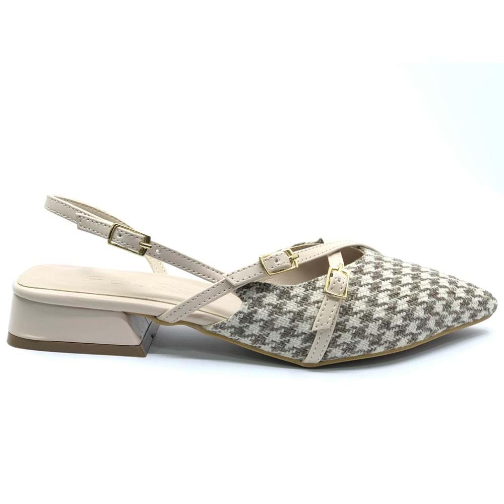 Feles Toka Detaylı Kısa Topuklu Arkası Açık Kadın Babet Ayakkabı