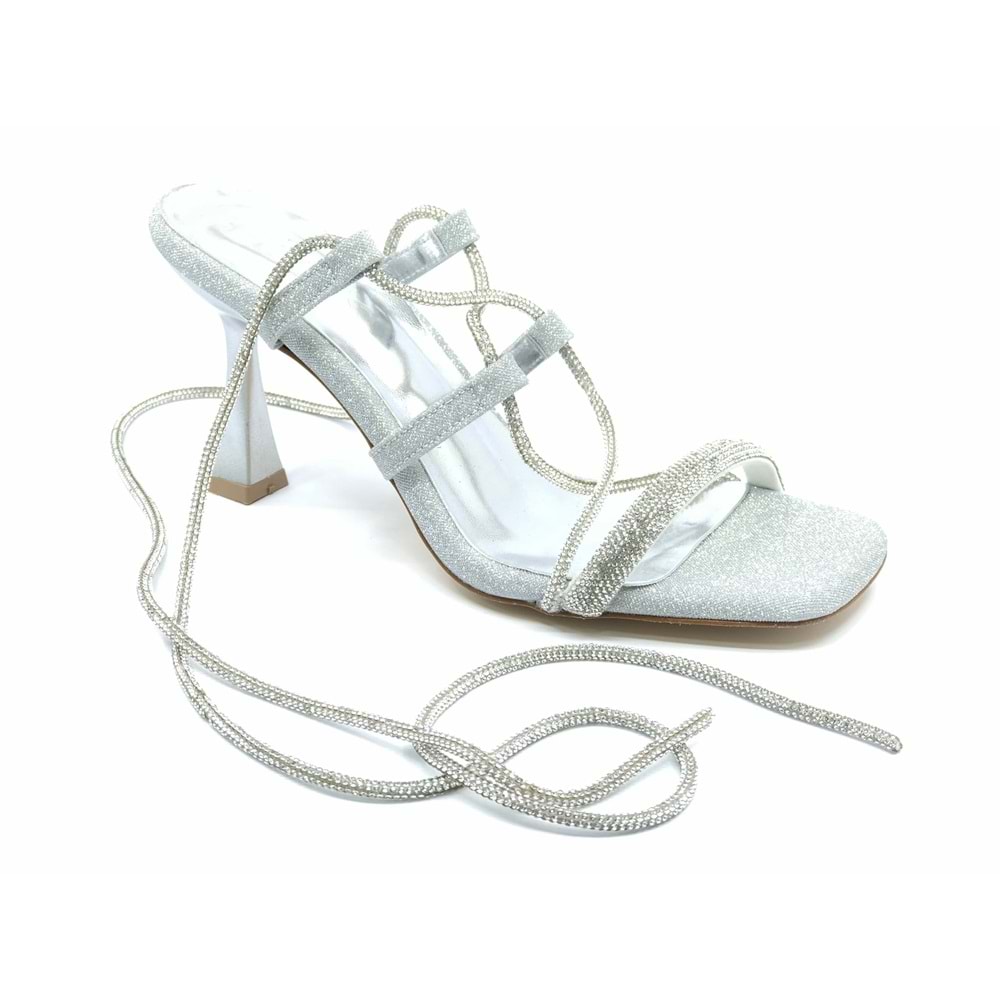 Feles Bilekten Bağlamalı Taş Detaylı Topuklu Kadın Abiye Ayakkabı